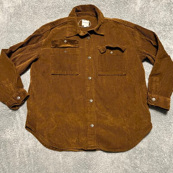 Kensie Jeans Shirt Womens Medium Brown Button Down Corduroy Jacket Shacket - Picture 1 of 8